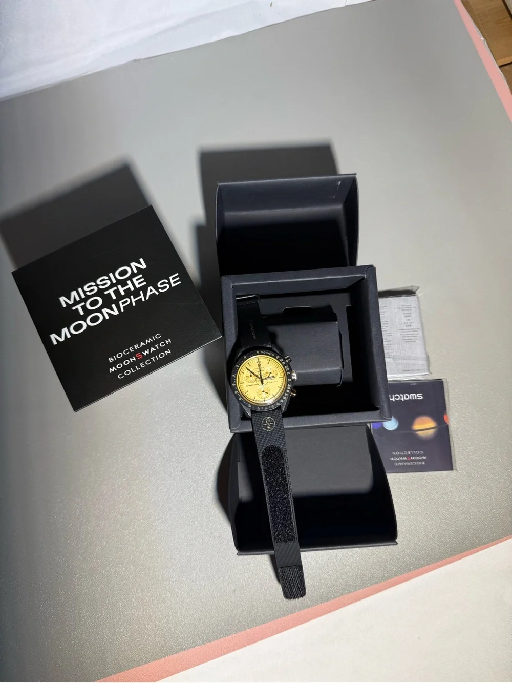 Black Strap Watch with Yellow Dial - Mission to the Moon Collection